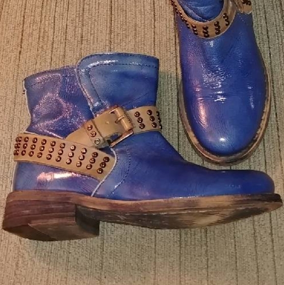 Felmini blue leather ankle booties - Picture 5 of 8